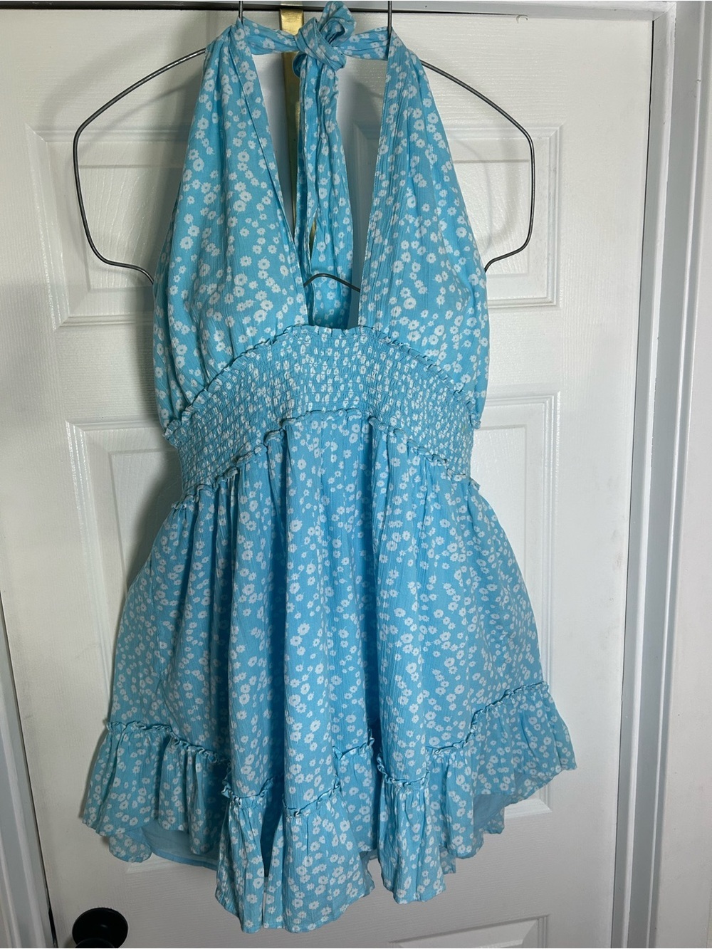 aerie Light Blue Smocked Halter Dress